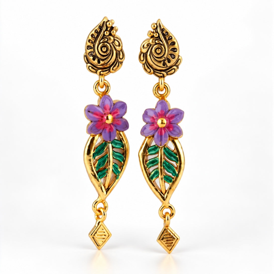 The Spring Blossom Leaf Drop Earrings in 925 Sterling Silver