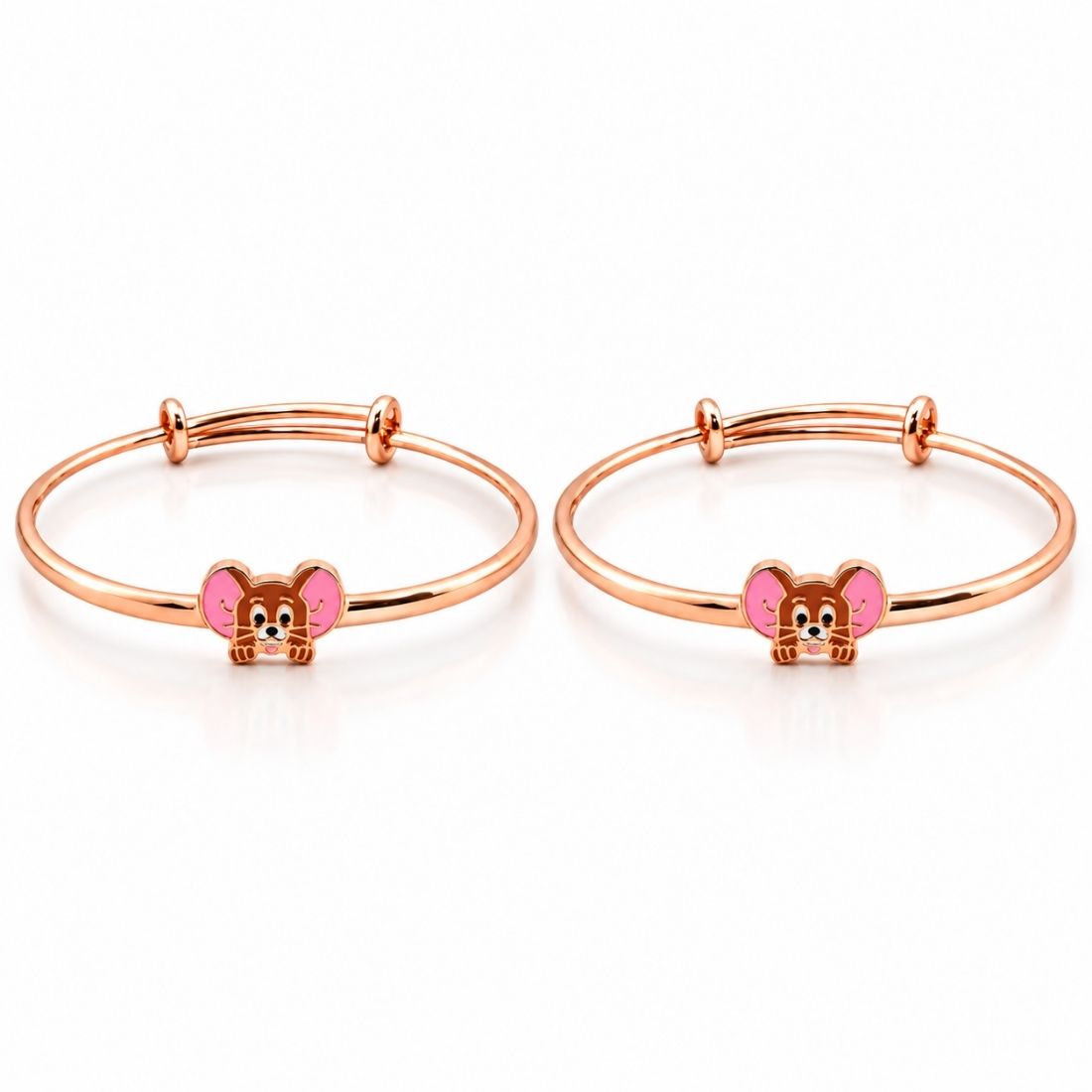 Little Jerry Mouse Twin Set 925 Sterling Silver Adjustable Kids Kada set (Rose Gold Finish)
