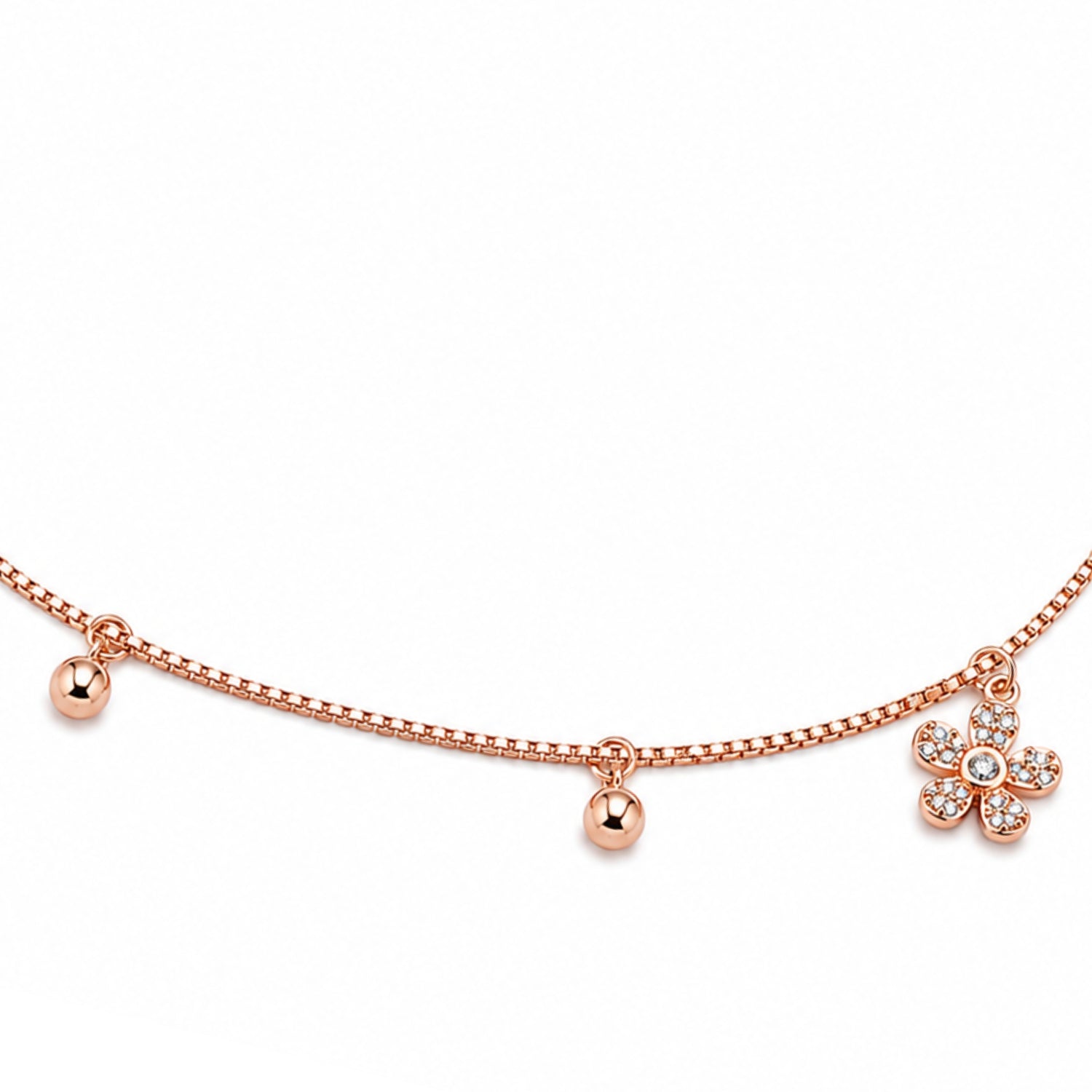 Glimmering Sphere Station 925 Silver Rose Gold Anklet