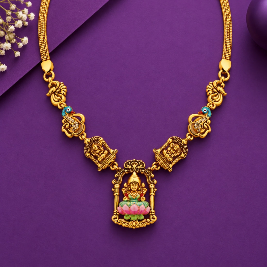The Royal Lakshmi Padma Shrine Heritage 925 Silver Necklace