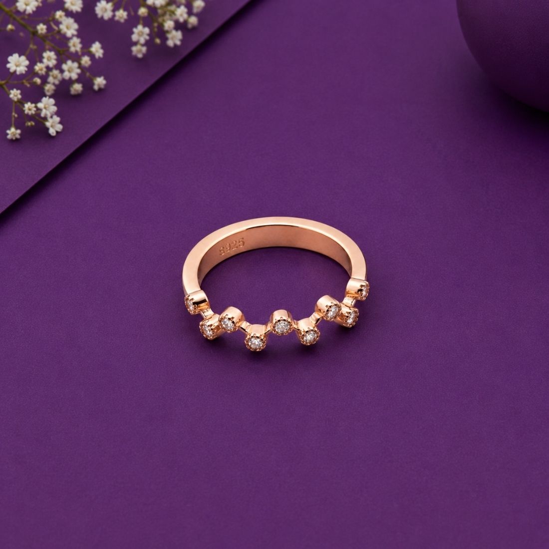 Rose Gold Plated Zigzag Bezel 925 Silver Band