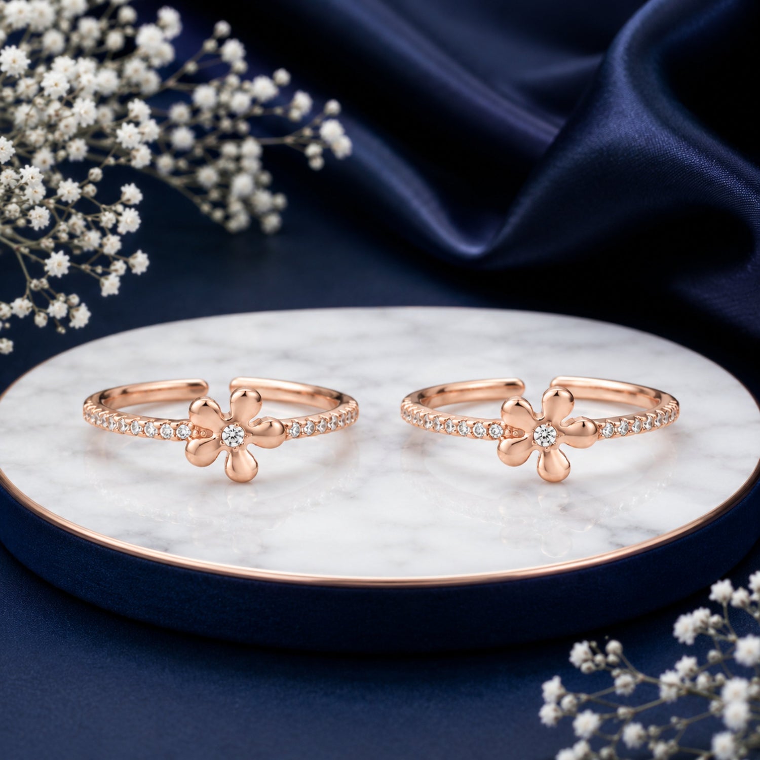Blossoming Jasmine Solitaire Rose Gold Adjustable Toe Rings