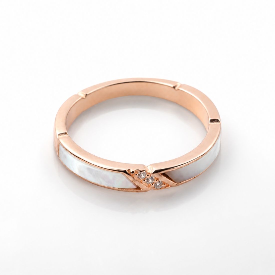 Rose Gold Mother of Pearl Shell 925 Silver Inlay Band
