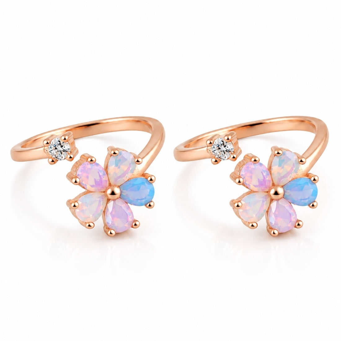 Enchanted Opal Blossom 925 Sterling Silver Rose Gold Plated Adjustable Toe Rings (Pair)