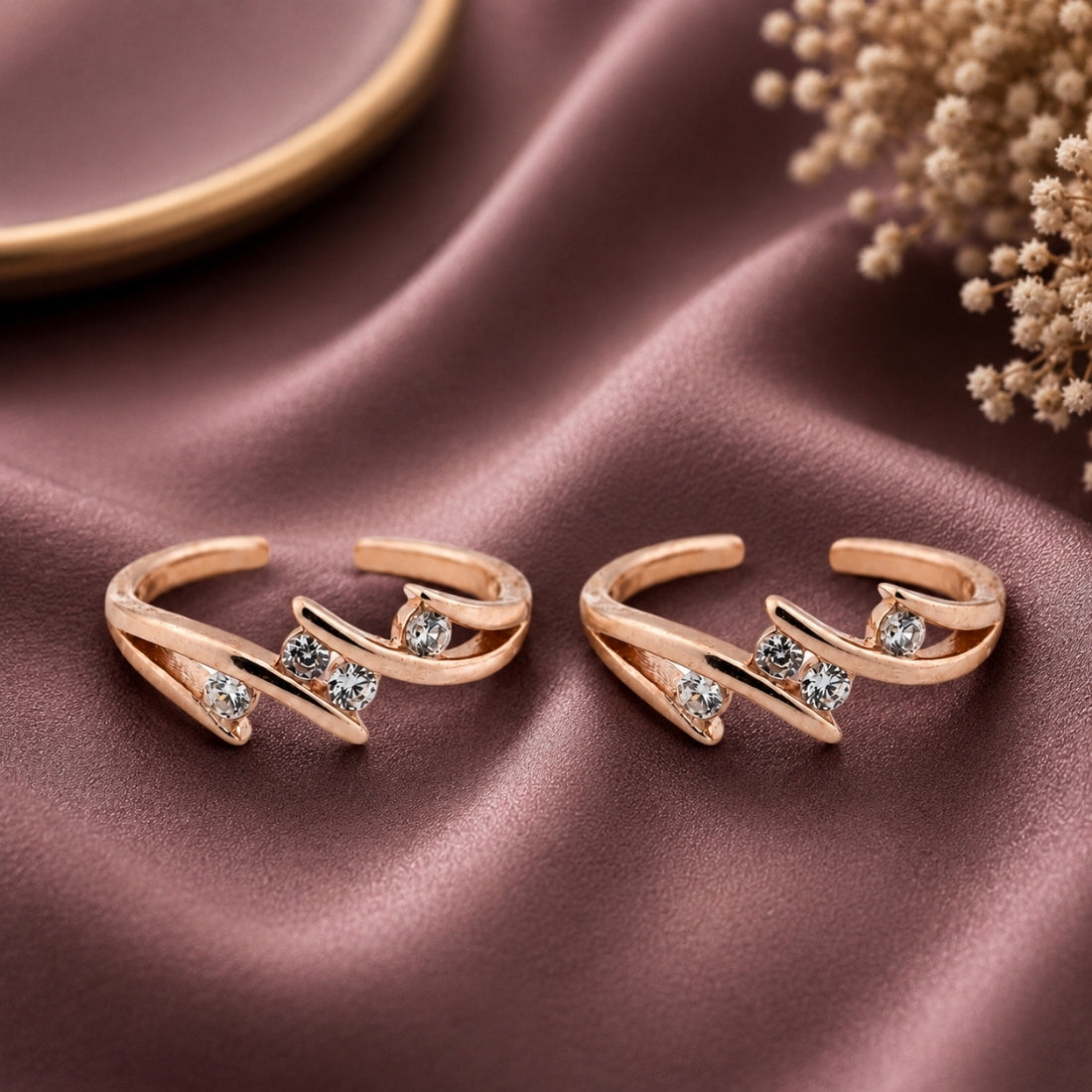 Rose Gold Plated Diagonal Bar Crystal Bichiya Set