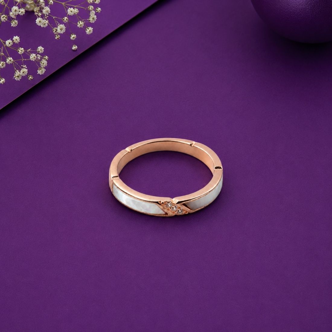Rose Gold Mother of Pearl Shell 925 Silver Inlay Band