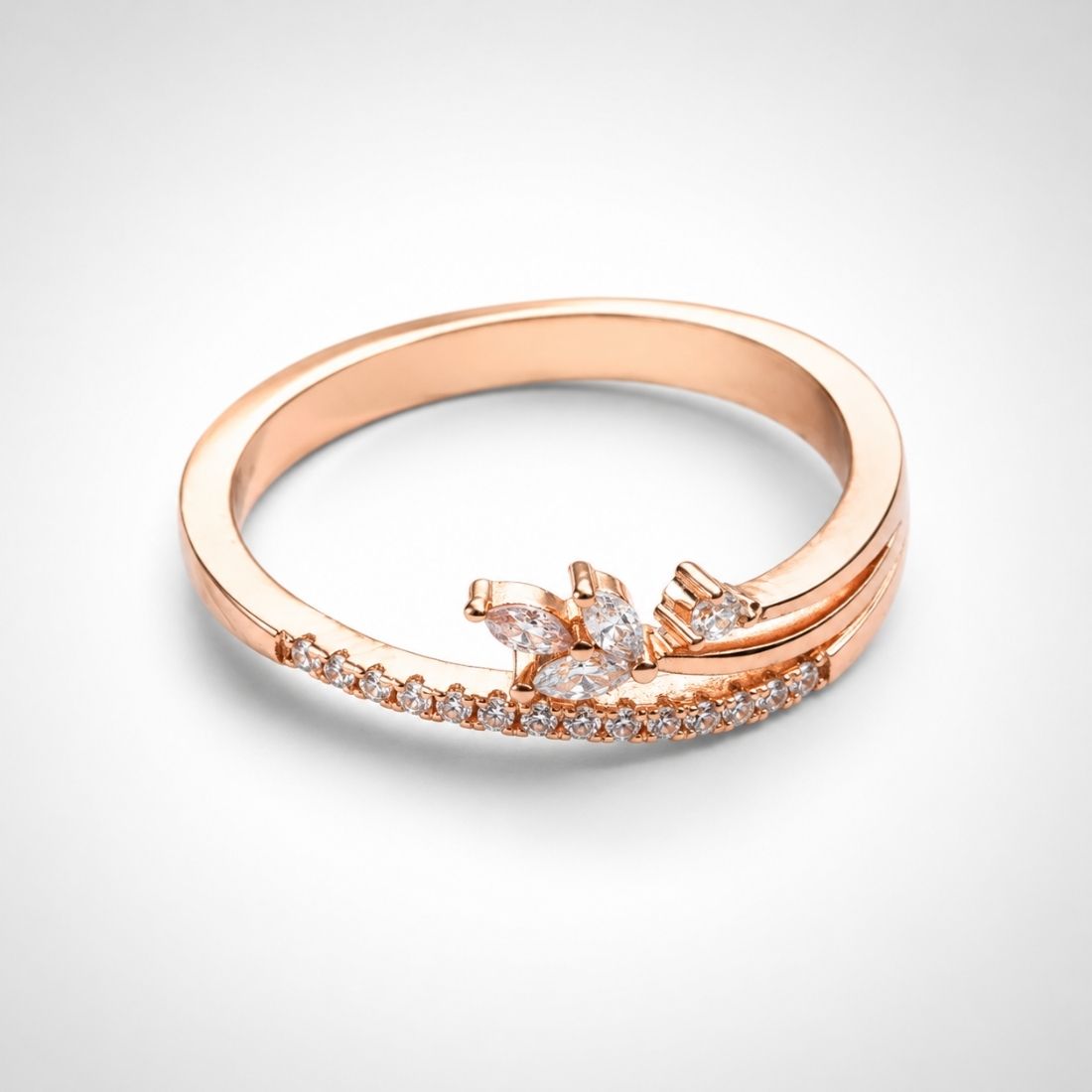 Rose Gold Plated Curved Tiara Bypass 925 Silver Ring