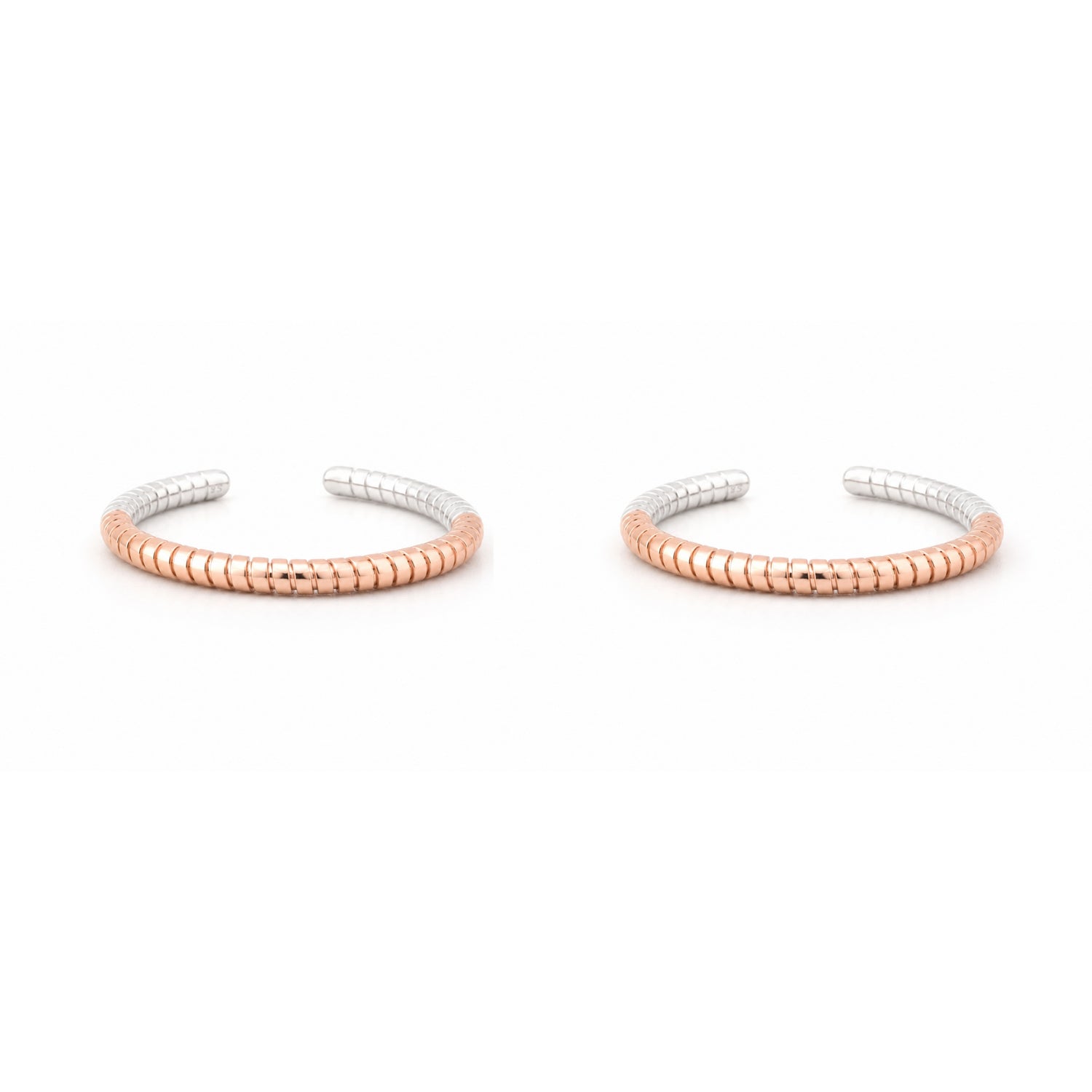 Dual-Tone Ribbed Segment Rose Gold and Silver Adjustable Toe Rings