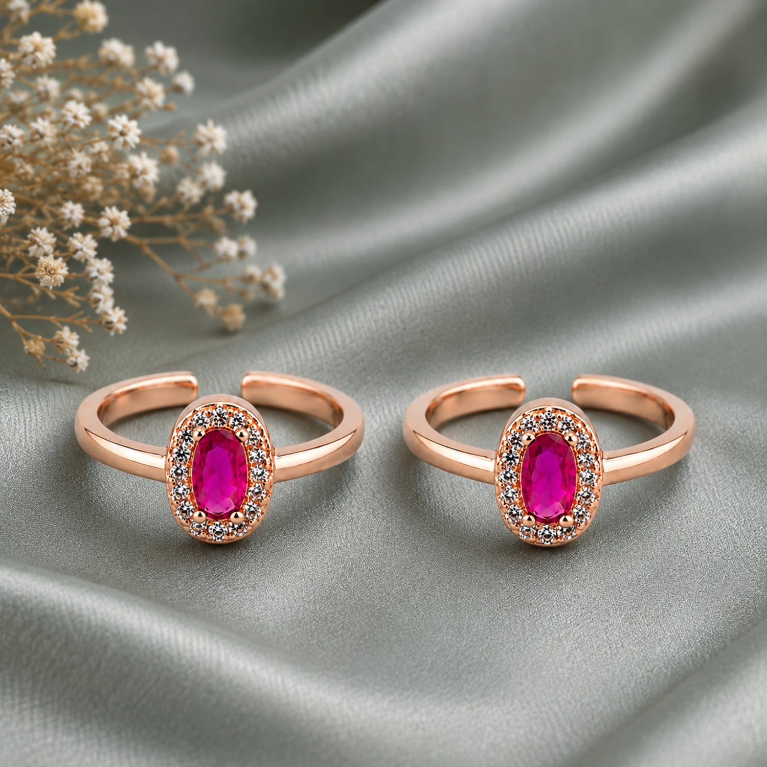Emerald Empress Oval Adjustable Rose Gold Toe Rings