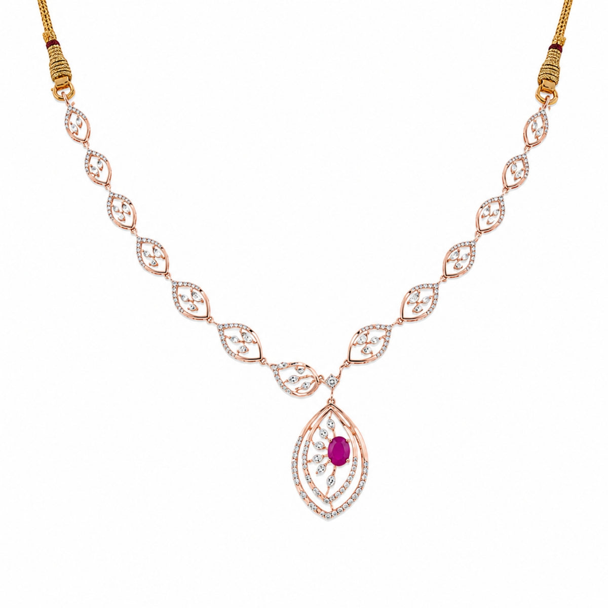 The Regal Ruby Marquise Halo Necklace