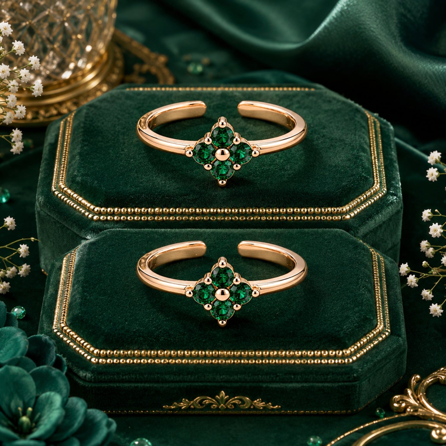 Emerald Blossom Diamond-Kite Rose Gold Adjustable Toe Rings