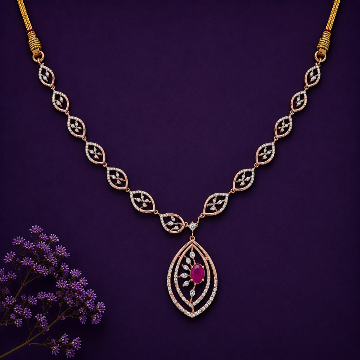The Regal Ruby Marquise Halo Necklace