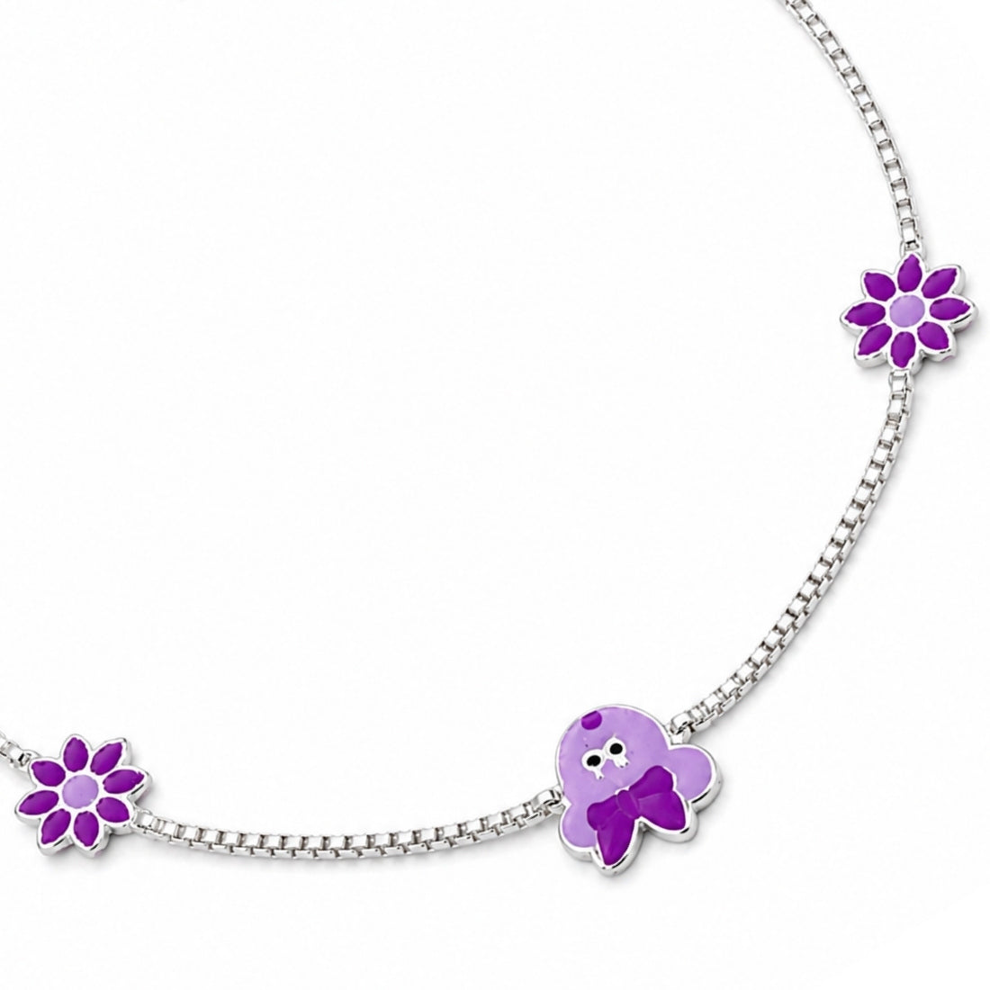 Violet Meadow 925 Silver Kids Flower & Bird Anklet Pair