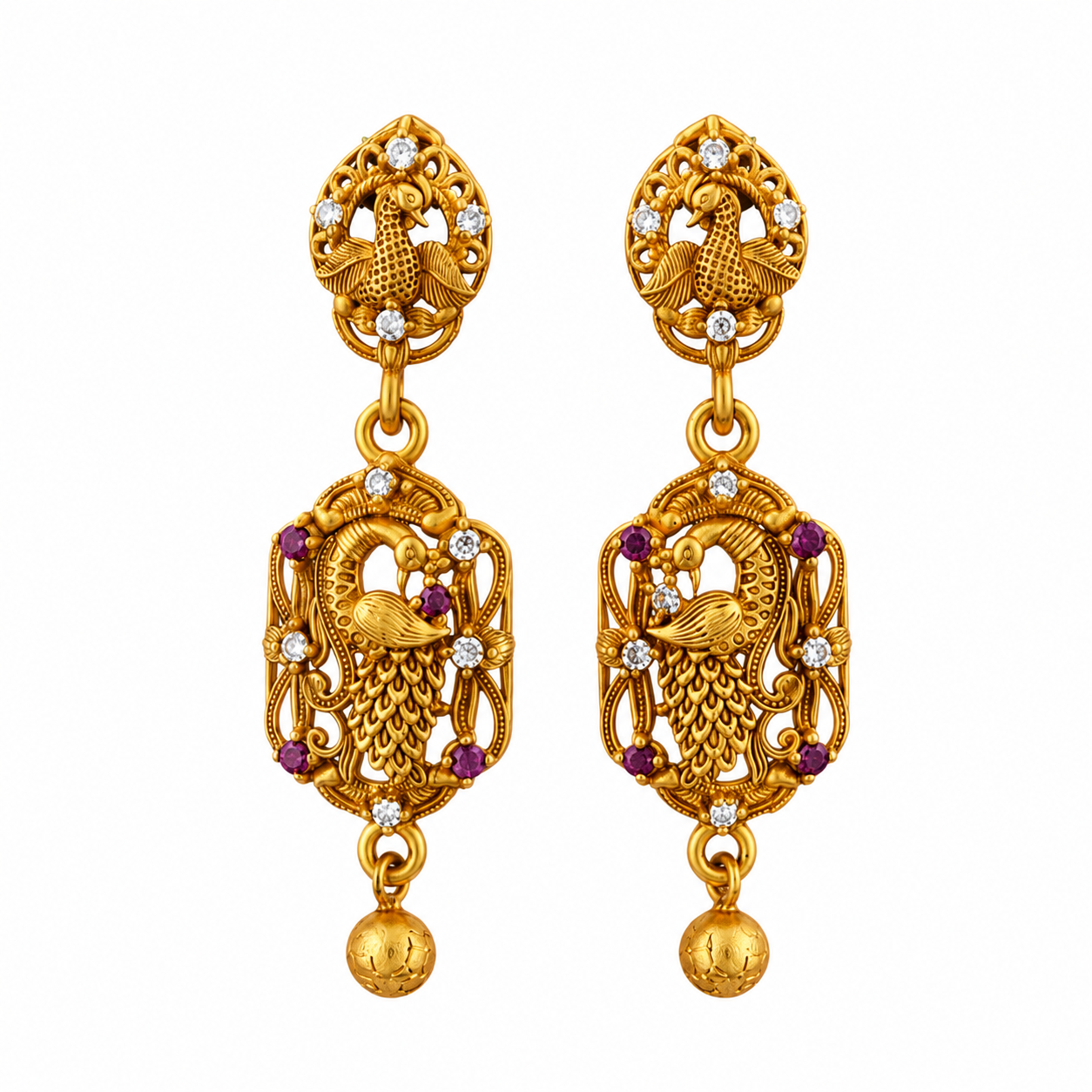 Imperial Peacock Nakshi Rectangular 925 Silver Drops