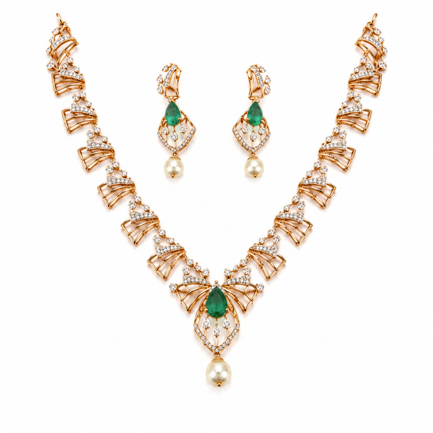 Avani Emerald & Pearl Diamond-Finish Choker Set