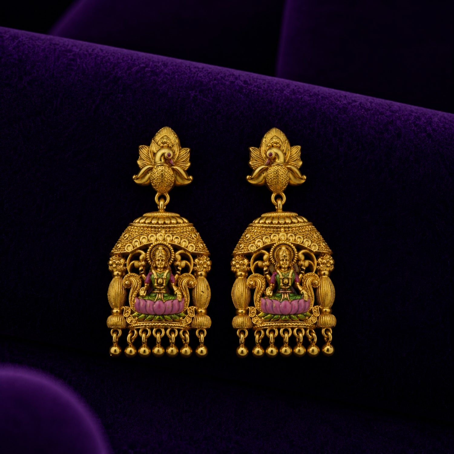The Mayura Lakshmi Pink Lotus Gold Polish 925 Silver Jhumka
