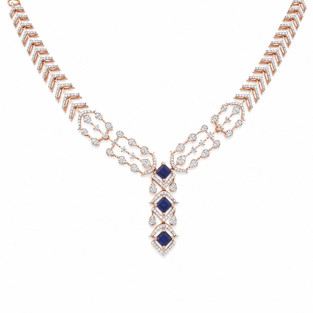 The Midnight Sapphire Chevron Cascade Necklace