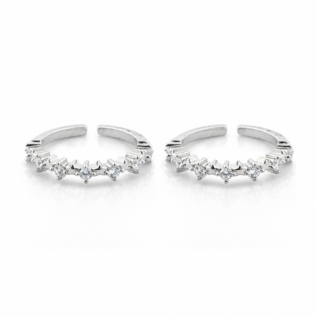 The Kiara Seven-Stone Eternity Silver Toe Rings (925 Sterling Silver Pair)
