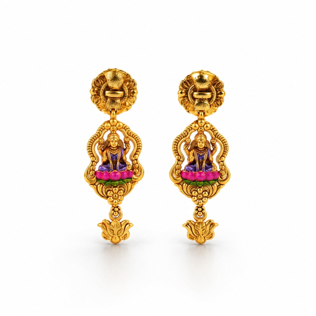 The Lakshmi Kamal-Dhara 925 Silver Antique Gold Plated Earrings