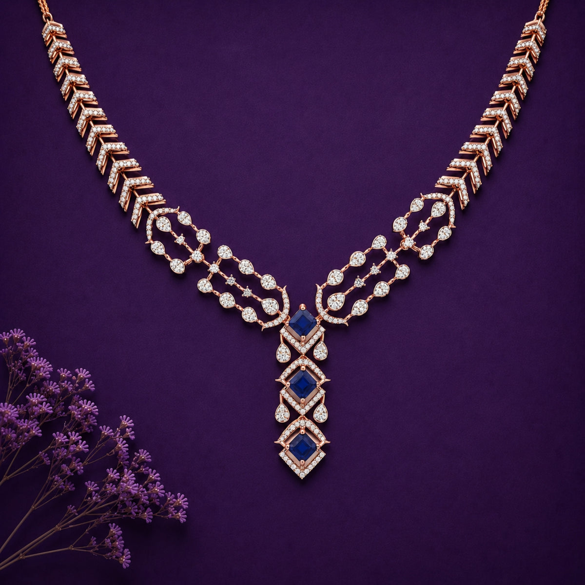 The Midnight Sapphire Chevron Cascade Necklace