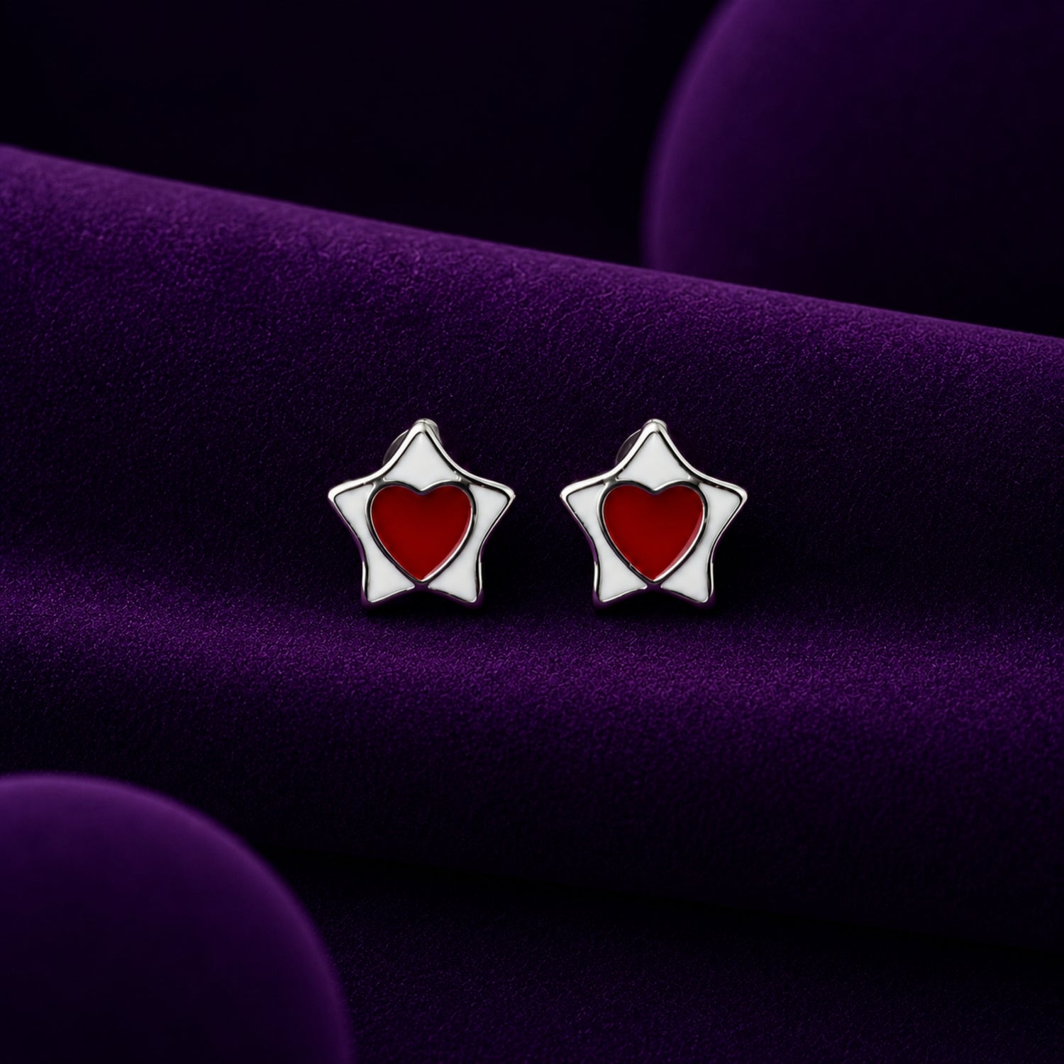 Twinkling Heart-in-Star 925 Silver Studs