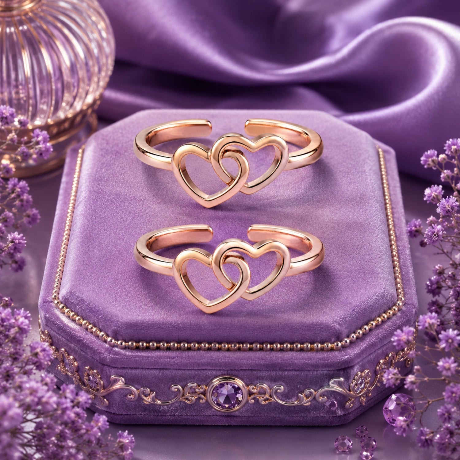 Interlocking Sweetheart Rose Gold Adjustable Toe Rings