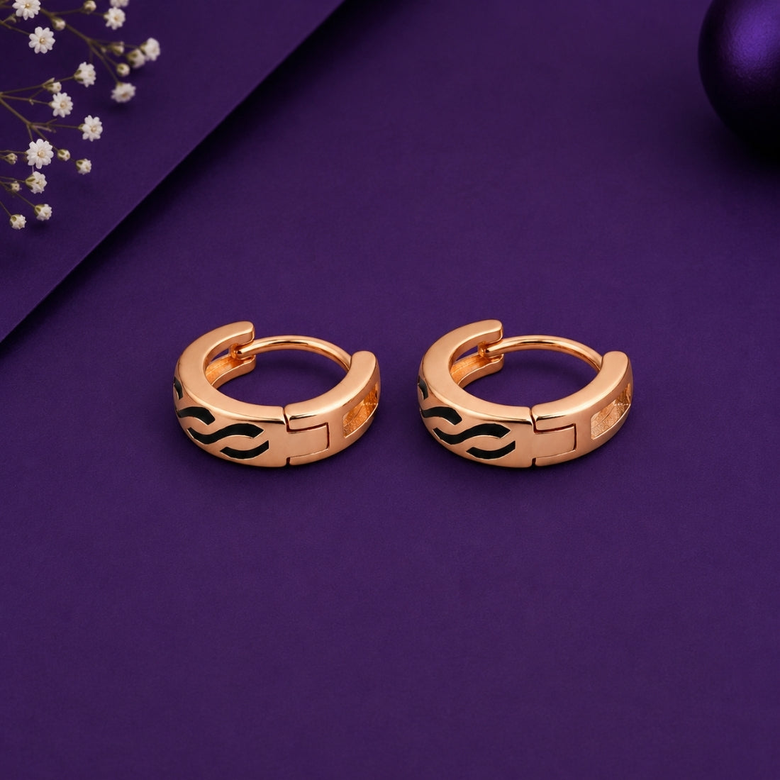 Rose Gold & Black Accent Bali Earrings