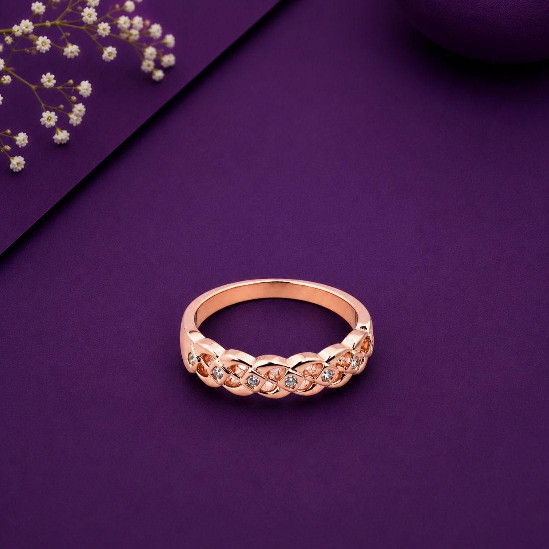 Rose Gold Plated Braided Lattice 925 Silver Band