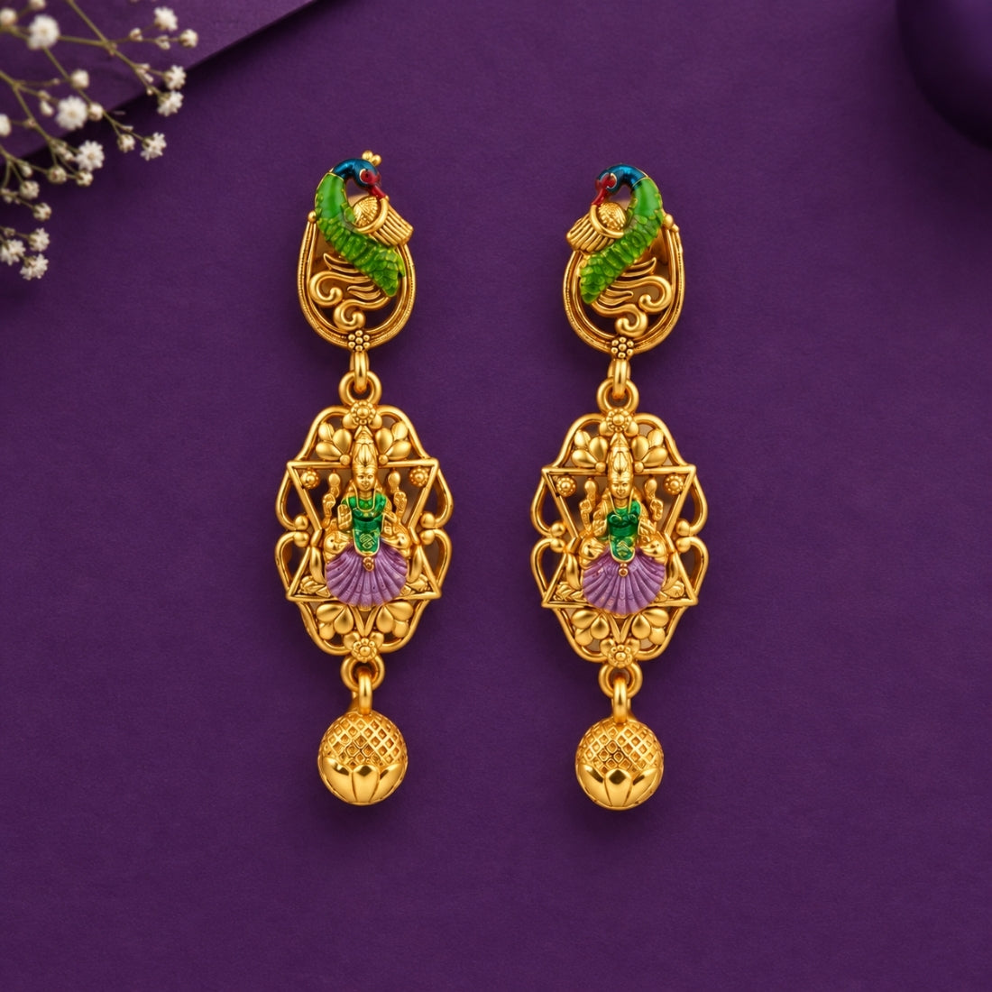 The Mayura Lakshmi Jaali 925 Silver Antique Gold Plated Earrings