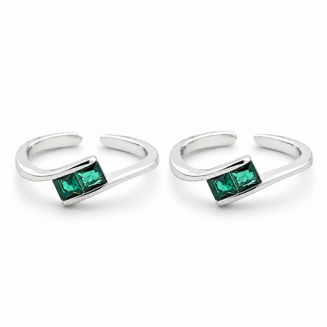 The Emerald Duo Emerald-Cut Silver Toe Rings (925 Sterling Silver Pair)