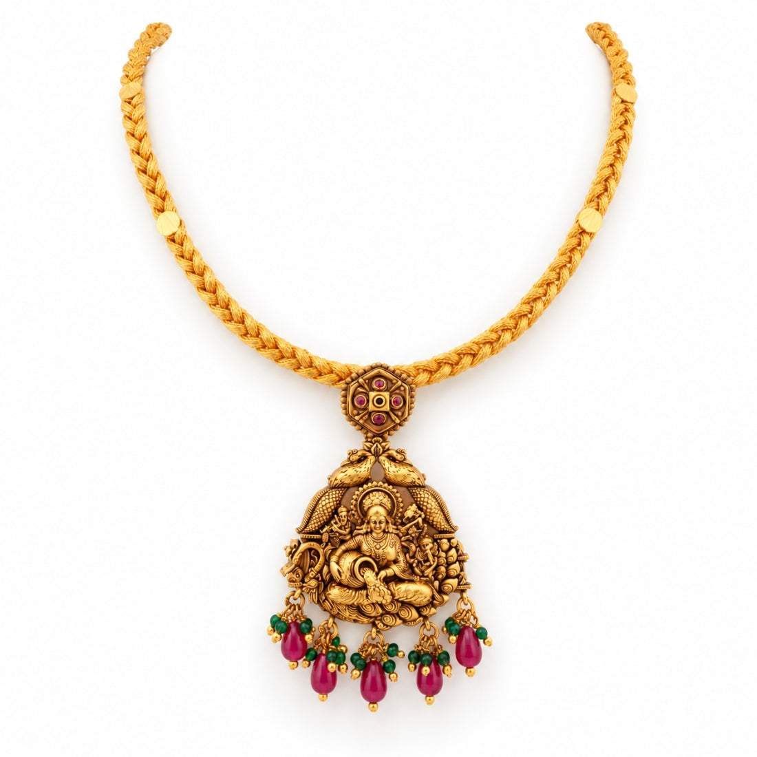 The Gaja Lakshmi Mandir Beaded Temple 925 Silver Necklace