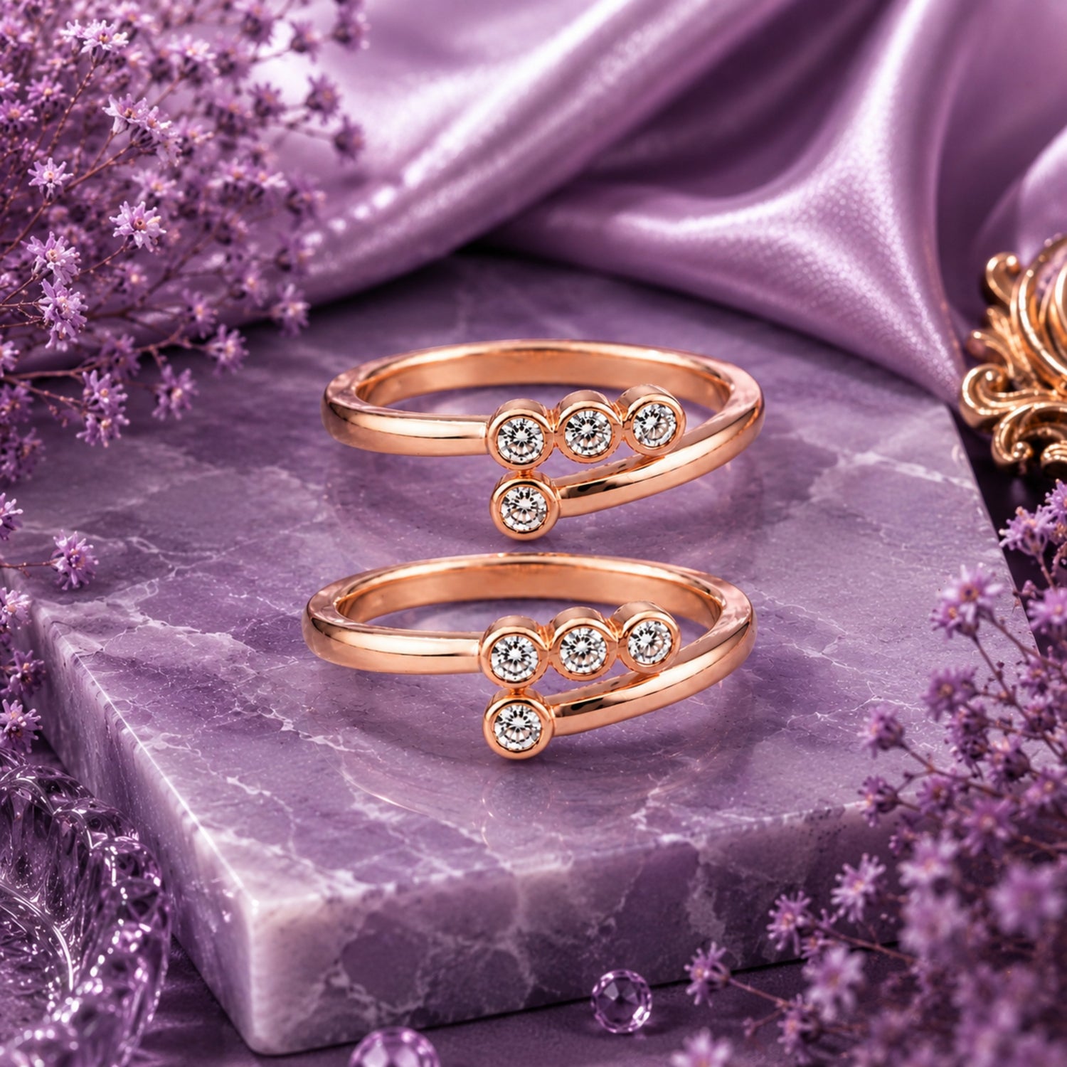 Constellation Bypass Bezel-Set Rose Gold Adjustable Toe Rings