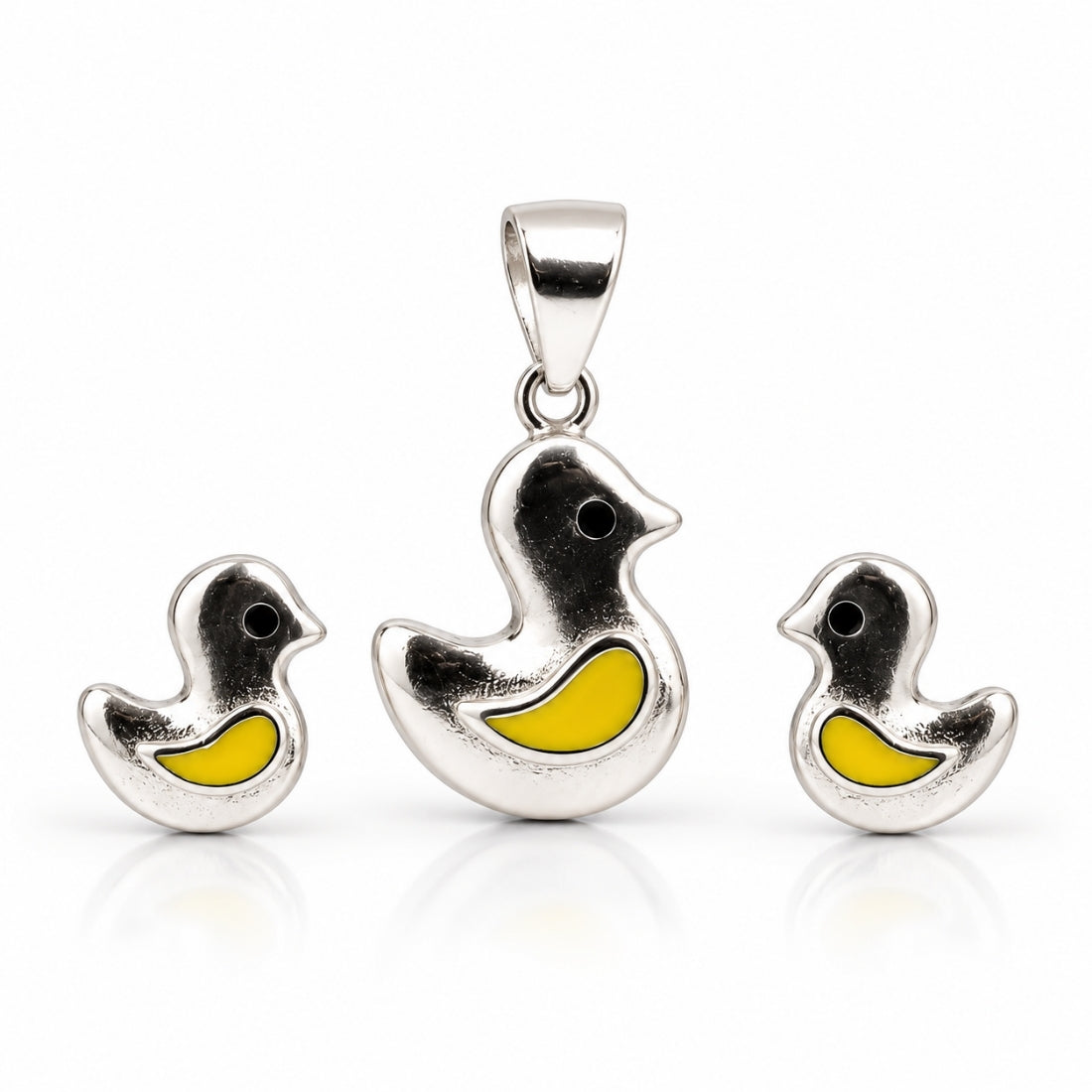 Pond Pals 925 Sterling Silver Little Duckling Pendant & Stud Earring Set for Kids
