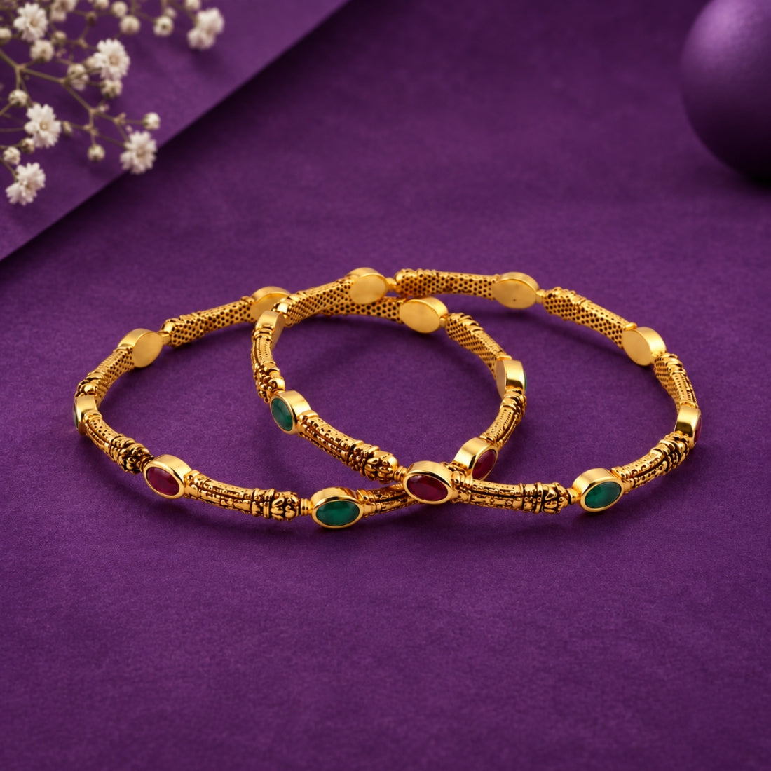 The Navratna Ratna 925 Silver Gold Plated Sleek Bangles