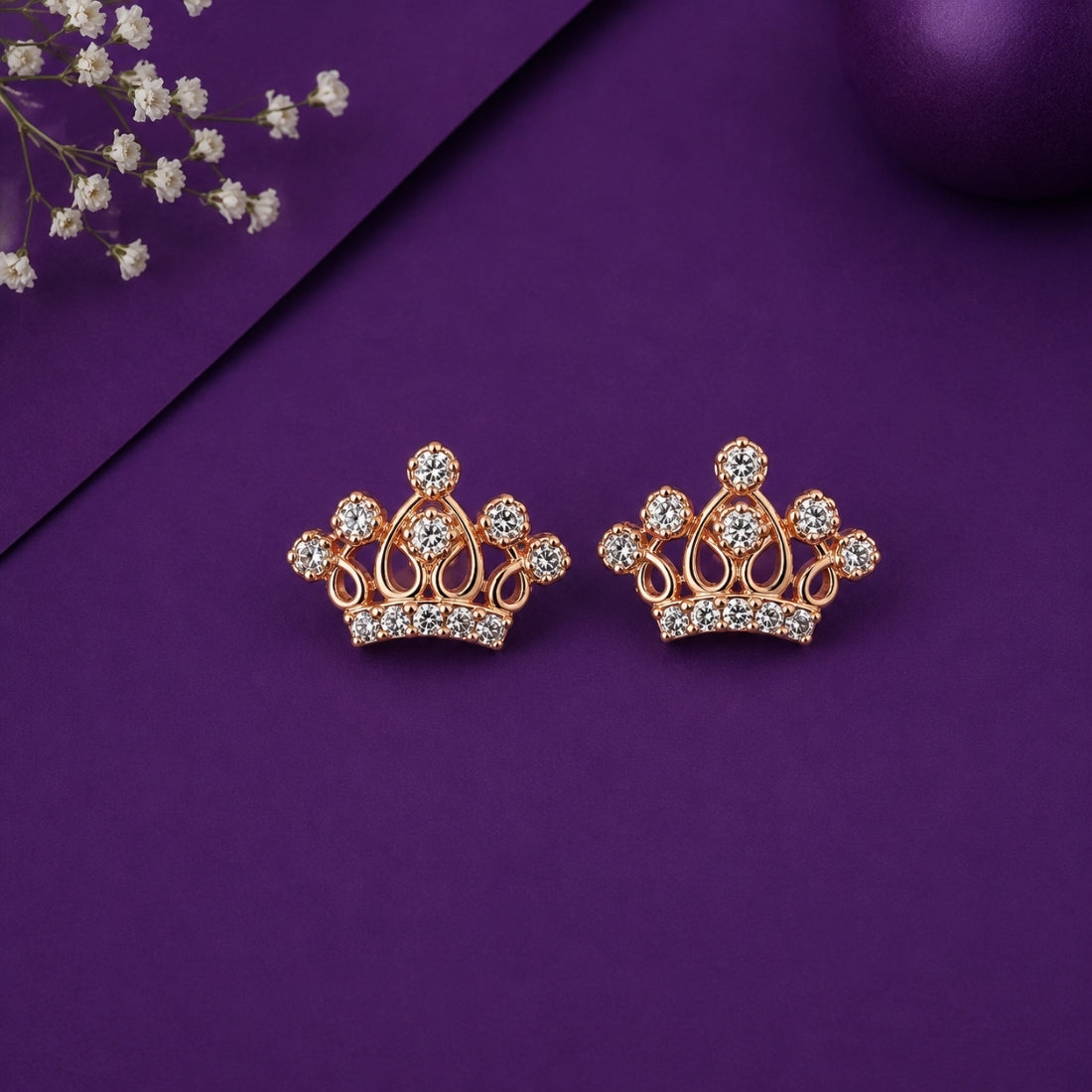 Rose Gold Royal Tiara Stud Earrings