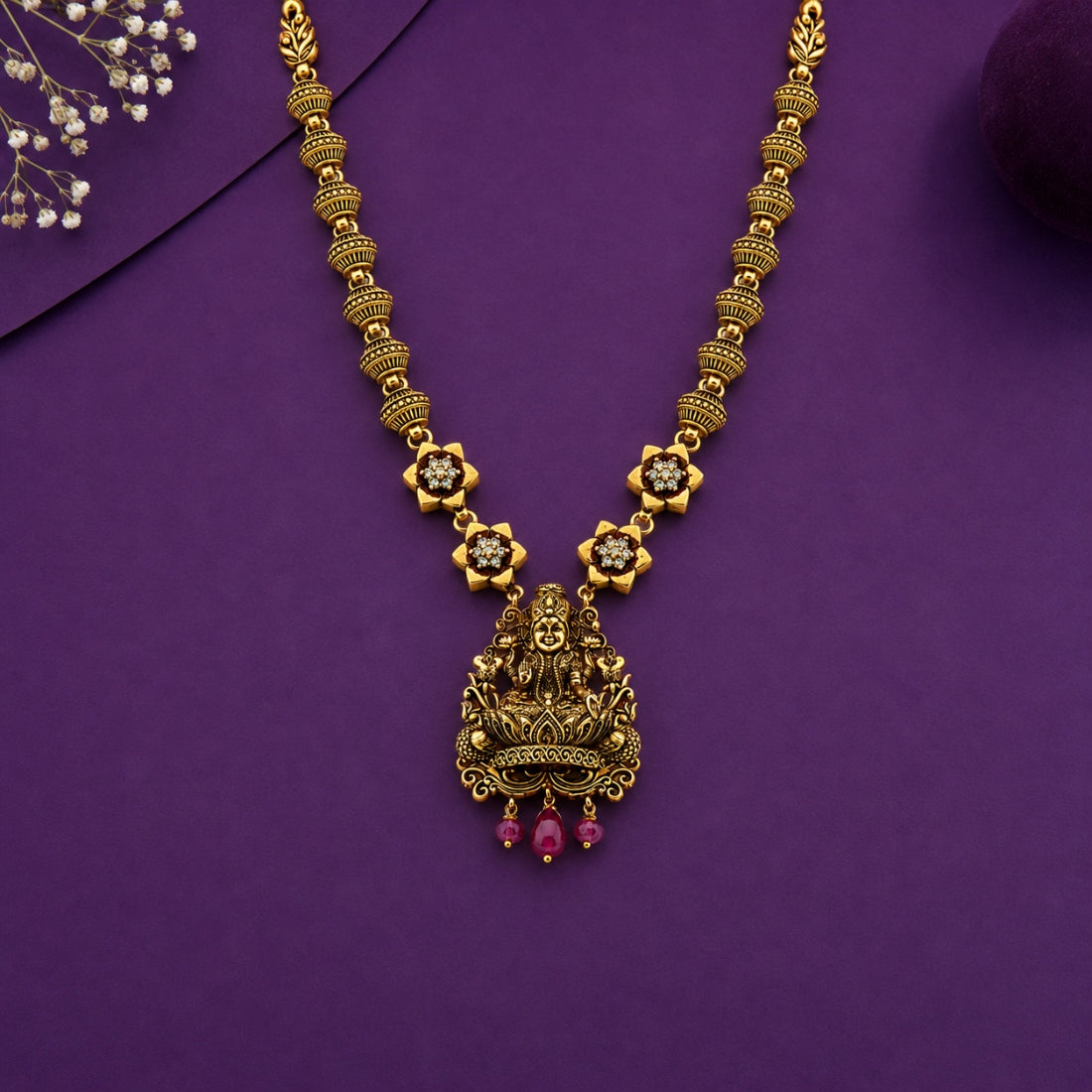 The Gajalakshmi Lotus Throne Heritage Mala (Gold-Plated 925 Sterling Silver)