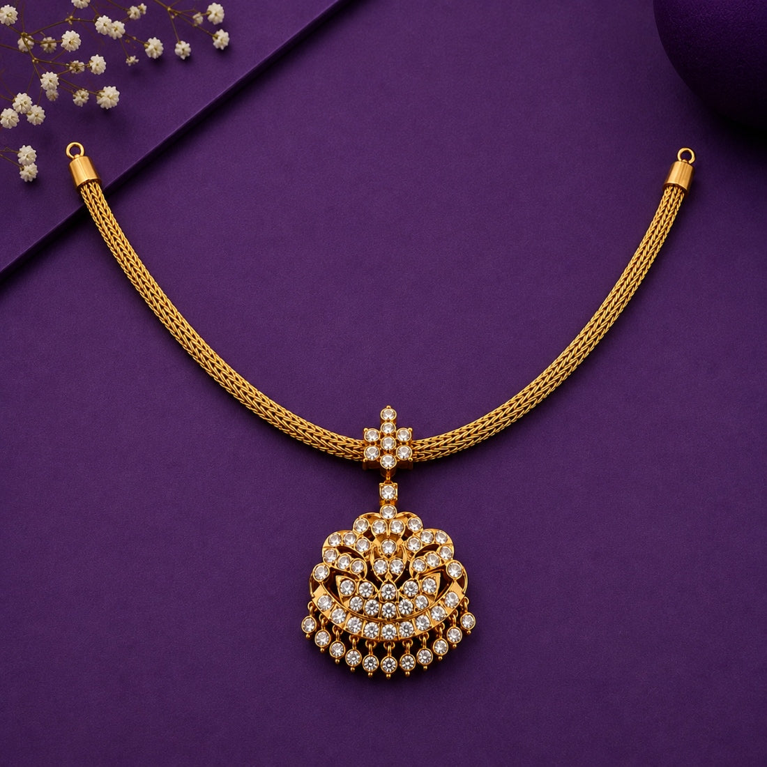 The Mayuri Floral-Bail Gold-Plated 925 Silver Attigai Necklace