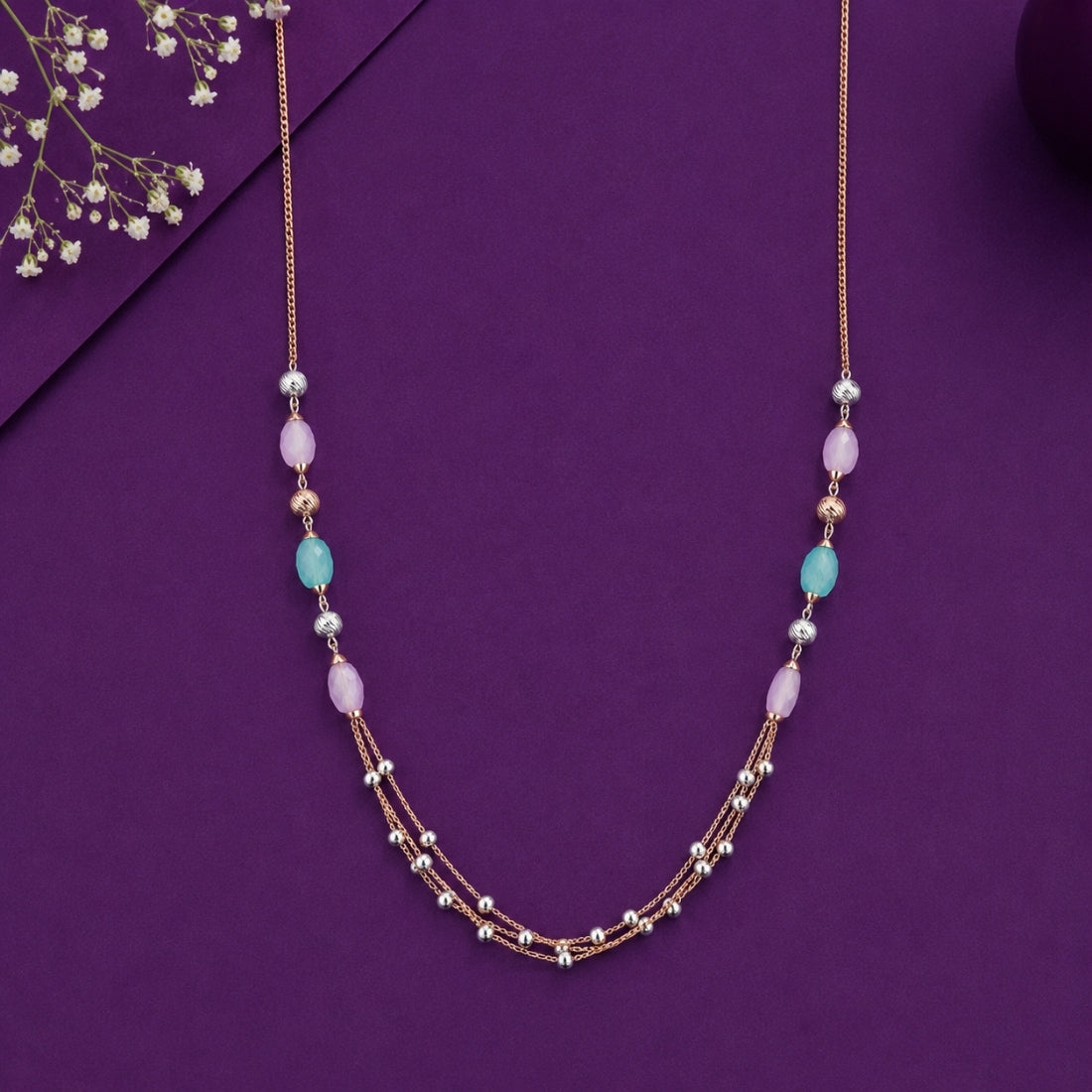 Chroma Cascade Rose Gold Layered Silver Chain