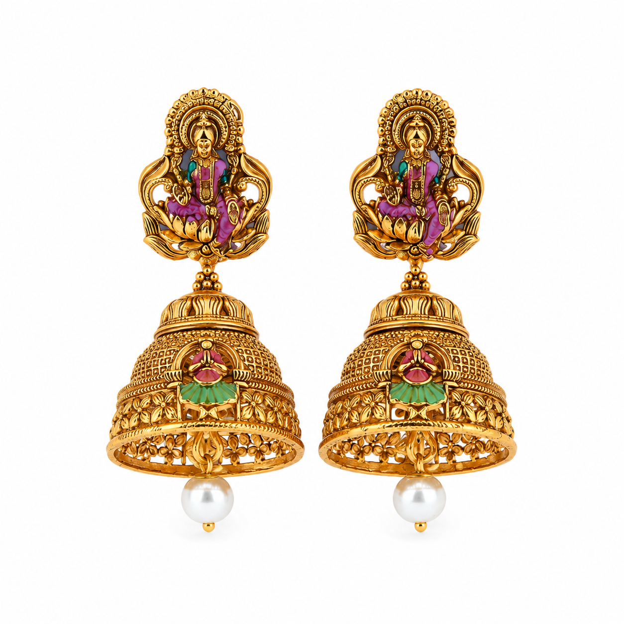 Divine Lakshmi Heritage Pearl-Drop Gold-Plated 925 Silver Jhumkas