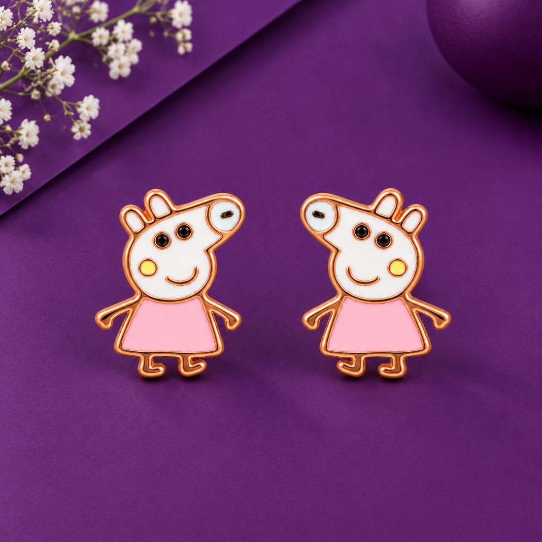 The Playful Piglet Enamel 925 Silver Stud Earrings