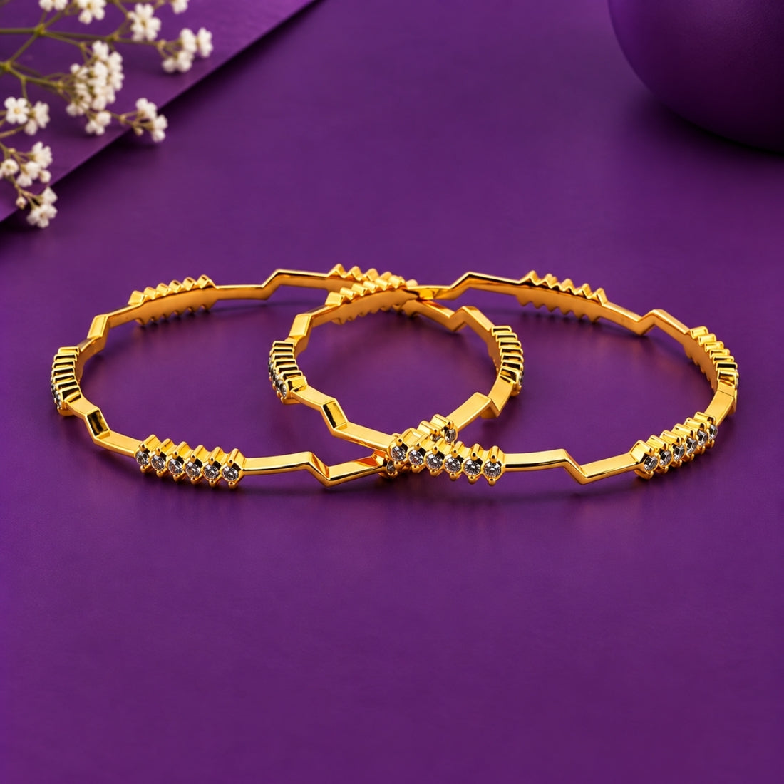 The Regal Crest Chevron 925 Sterling Silver Bangles (Set of 2 with Premium 24K Micro Gold Polish)
