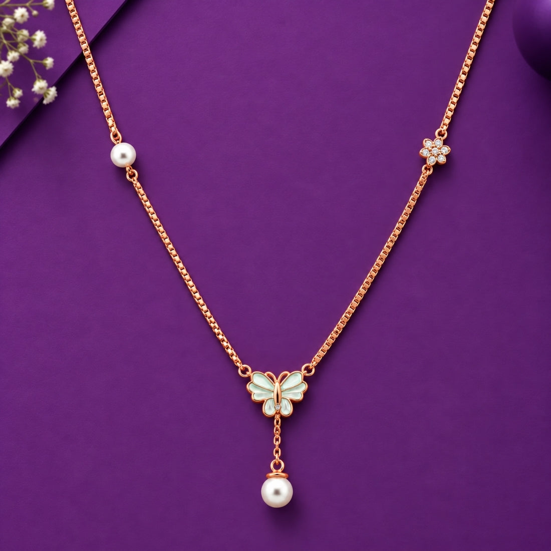 The Monarch Blossom Pearl Lariat Rose 925 Silver Chain