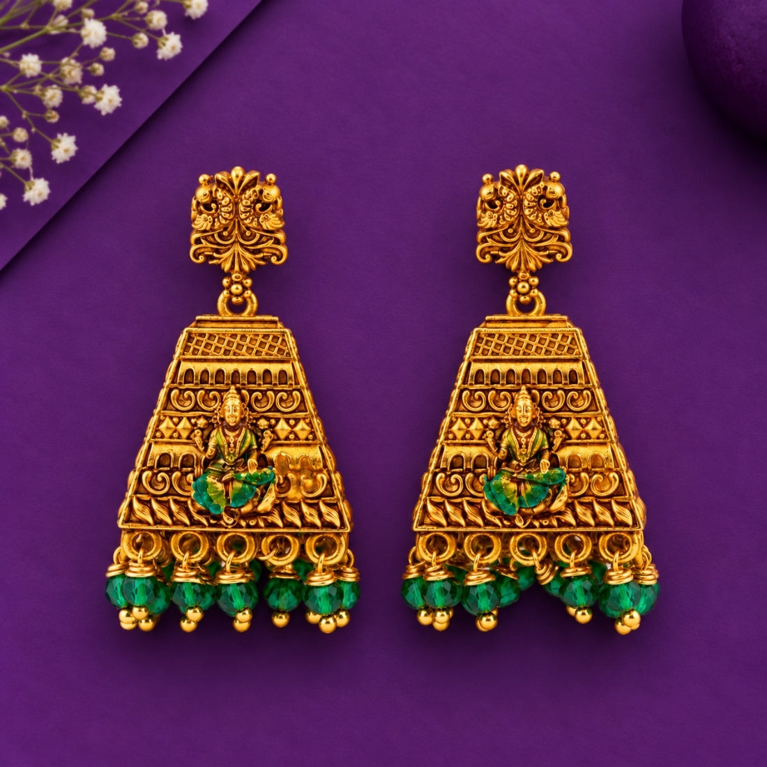Aura of Lakshmi Antique Temple Gold Plated 925 Silver Jhumkas