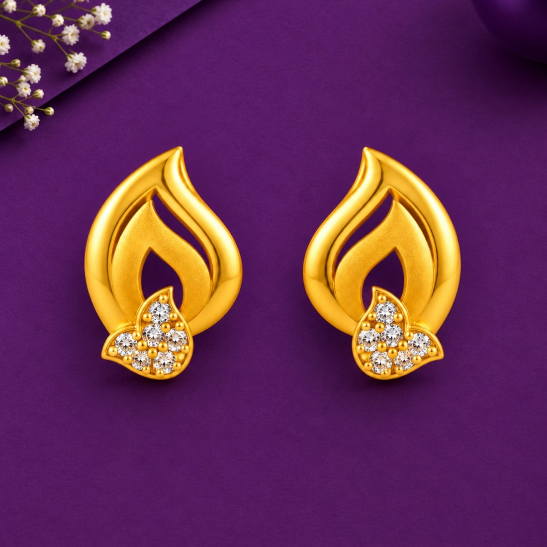 Ember Glow 925 Sterling Silver Flame & Crystal Stud Earrings