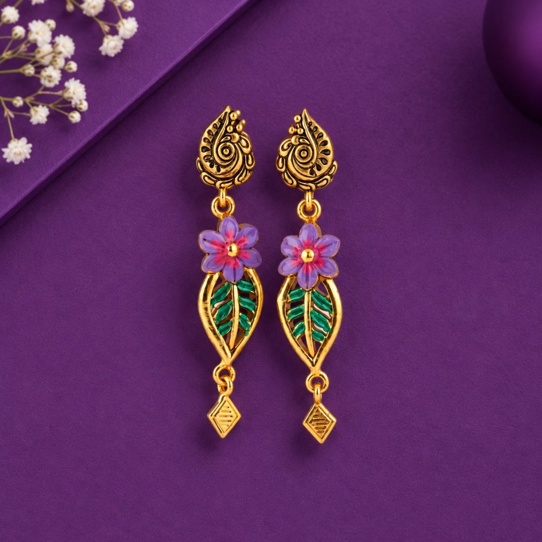 The Spring Blossom Leaf Drop Earrings in 925 Sterling Silver