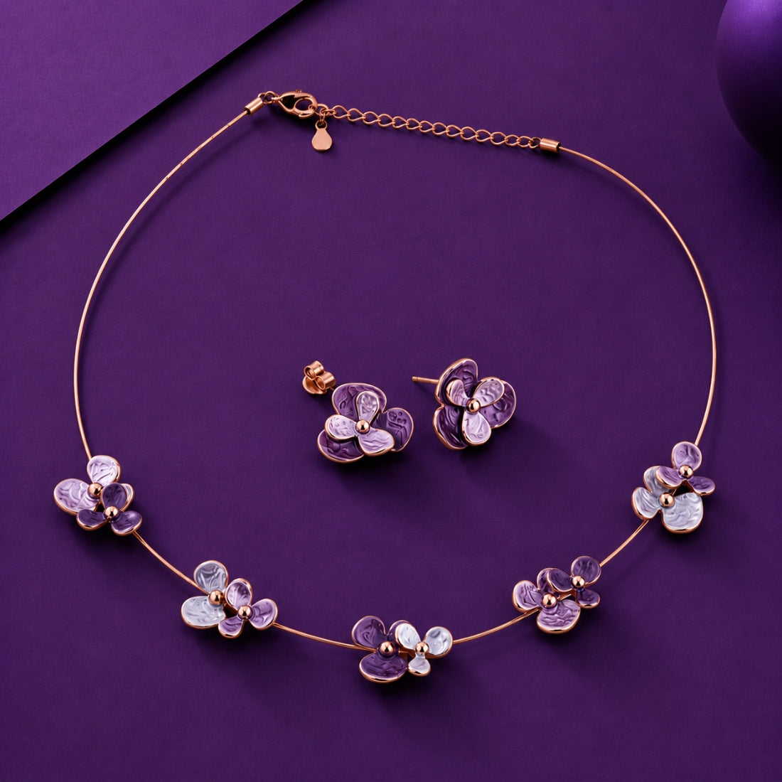 Amethyst & Lavender Enamel Floating Flora Choker Set