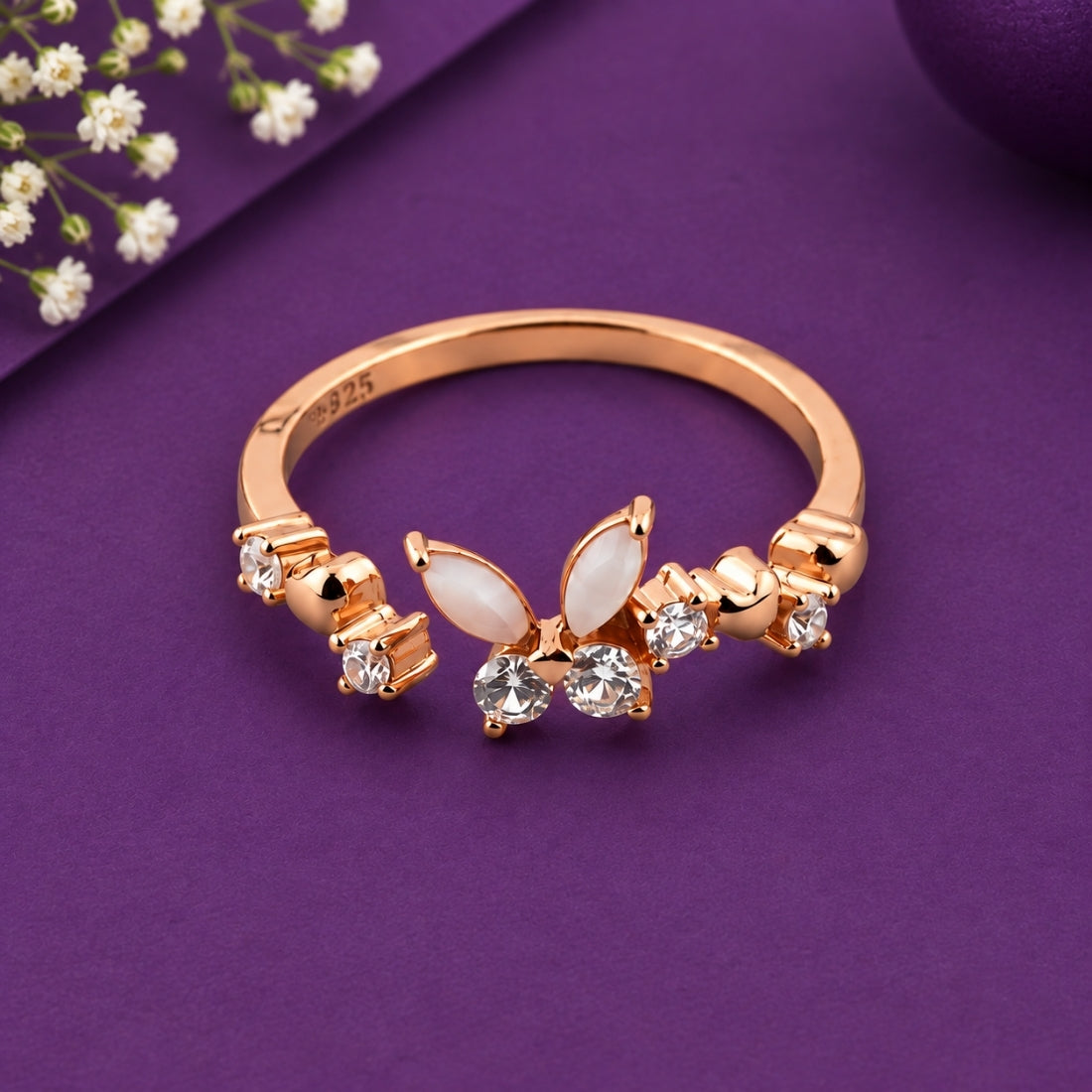 Glimmering Crystal Butterfly 925 Silver Ring