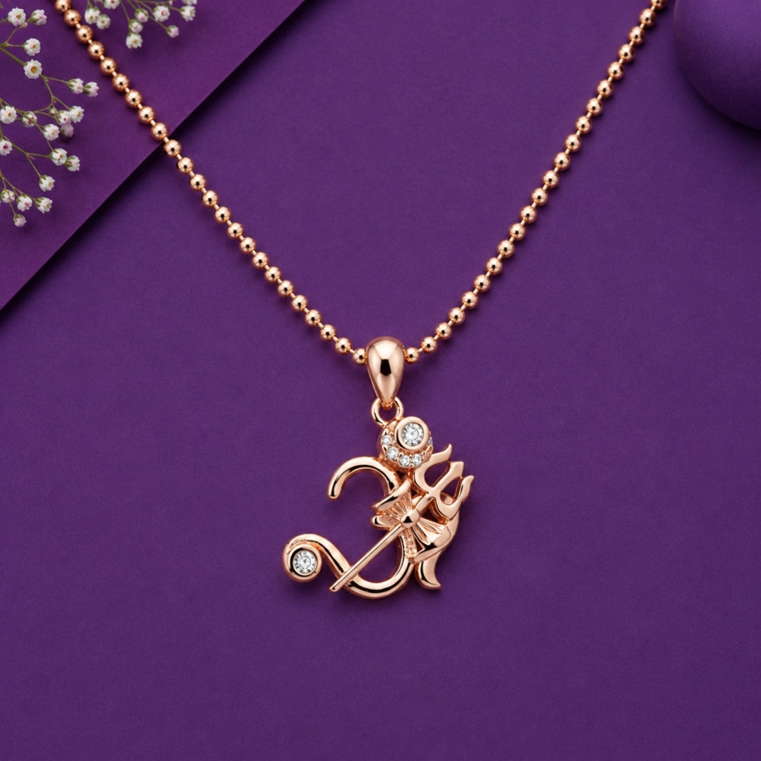 The Sacred Shiva Omkar Trishul 925 Silver Rose Gold Pendant