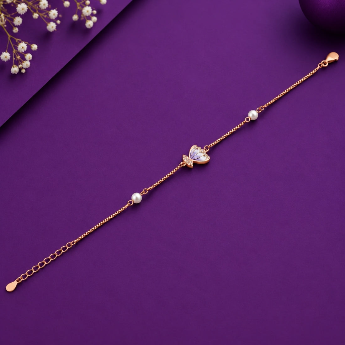 The Ocean Queen – 925 Rose Gold Pearl & Seashell Bracelet