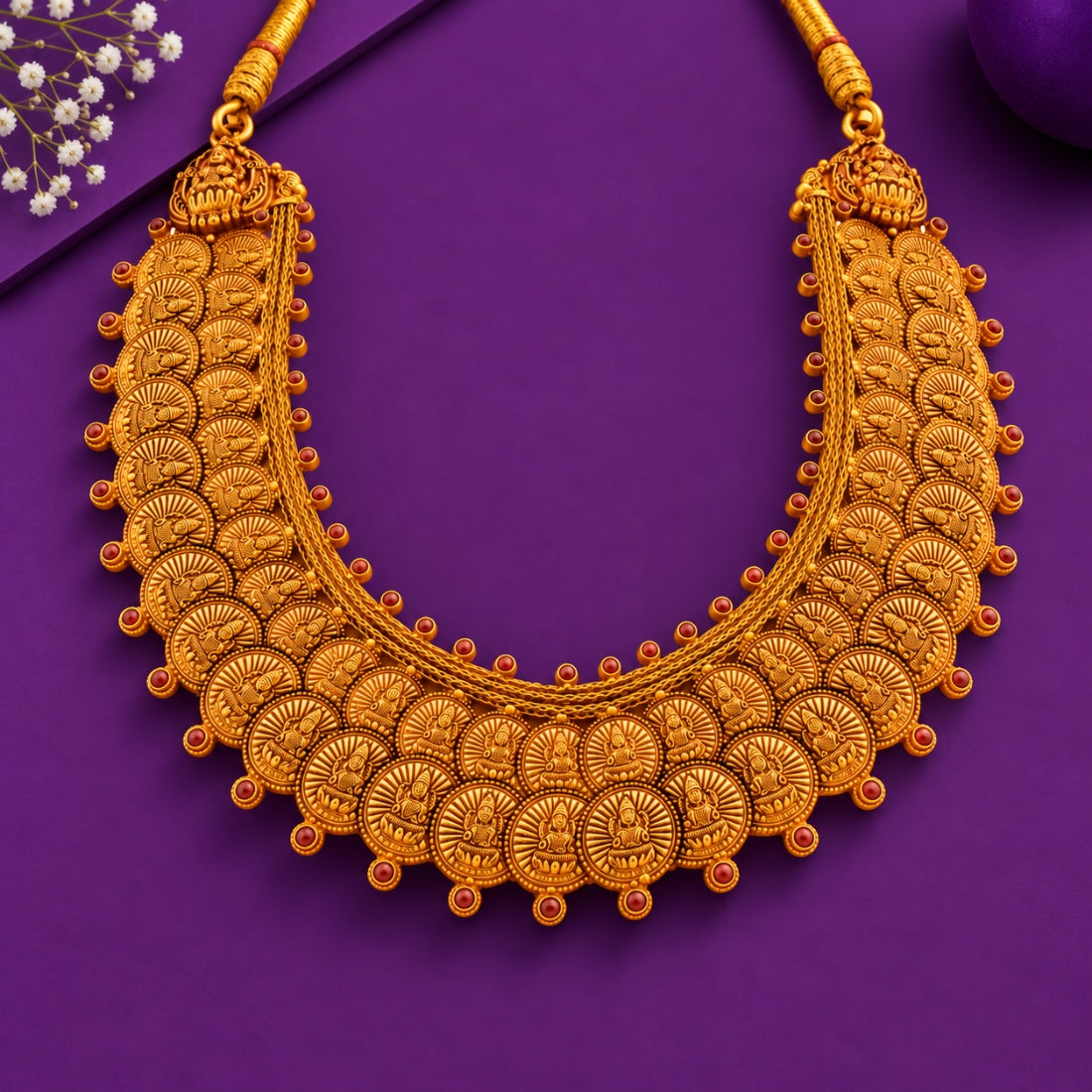 The Royal Temple Lakshmi Triple-Row 925 Silver Kasu Mala